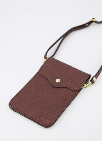 Telefoon Tasje Pona Leer | Metallic Chocolade Bruin