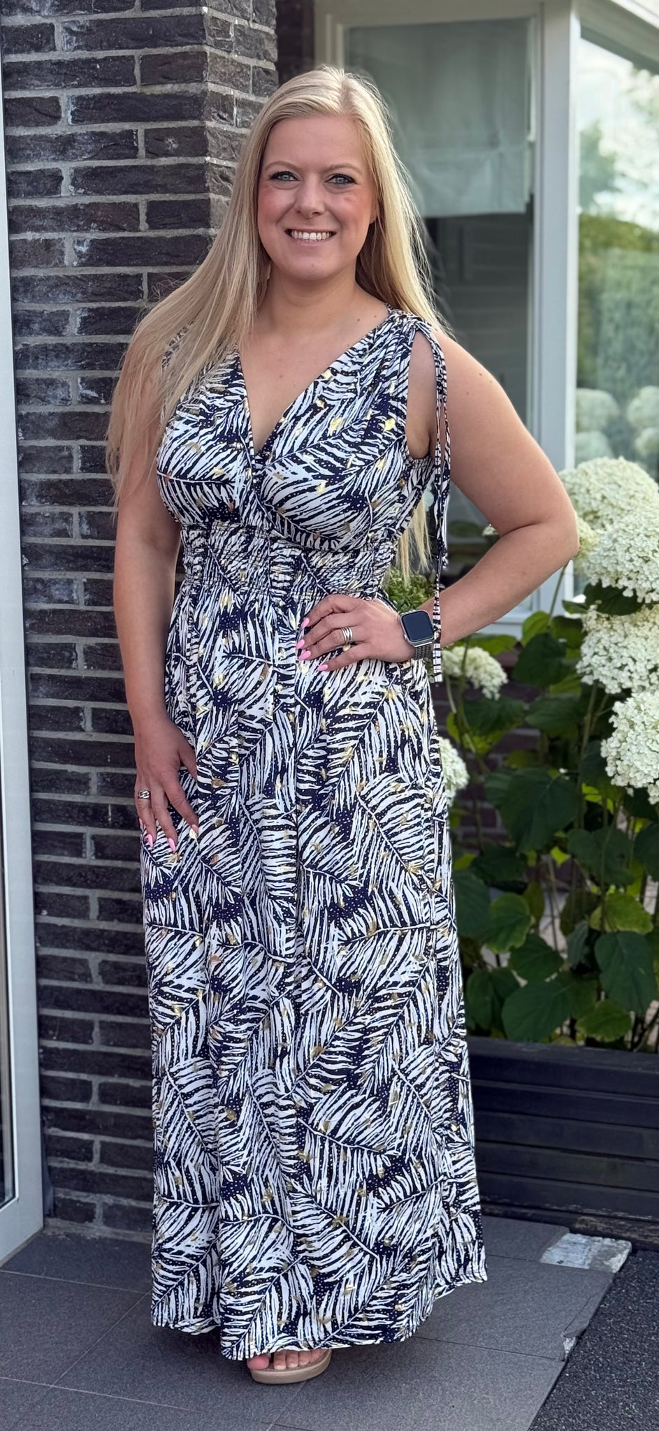 Jurk Lou Long Palm Feather | Blue Gold