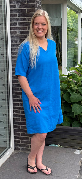 Jurk Linde Linnen Kobalt  | Fos Amsterdam