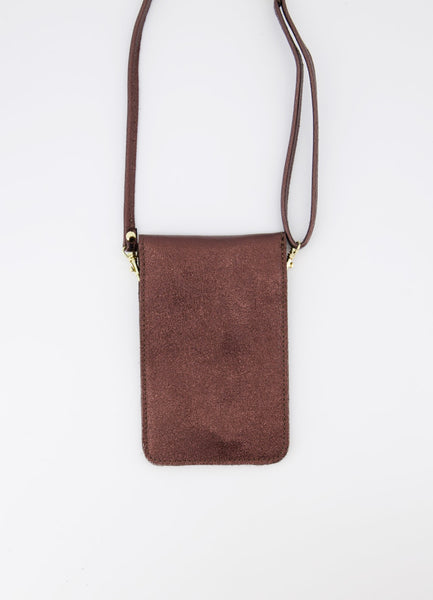 Telefoon Tasje Pona Leer | Metallic Chocolade Bruin