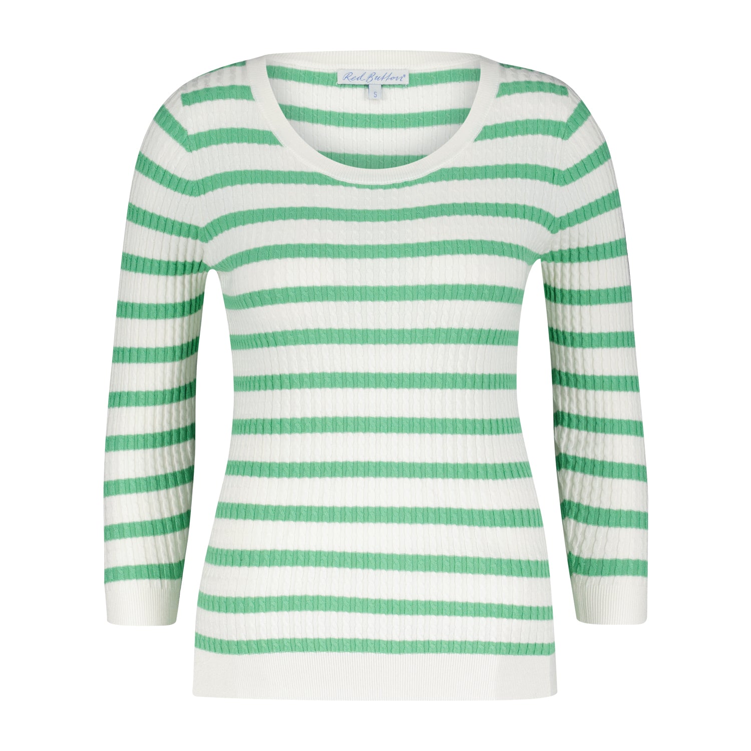 Top Cable Stripe Summer Green | Red Button