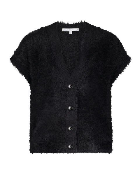 Vest Sleeveless Fuzzy Black | Red Button