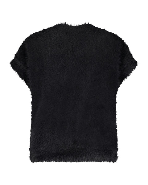 Vest Sleeveless Fuzzy Black | Red Button