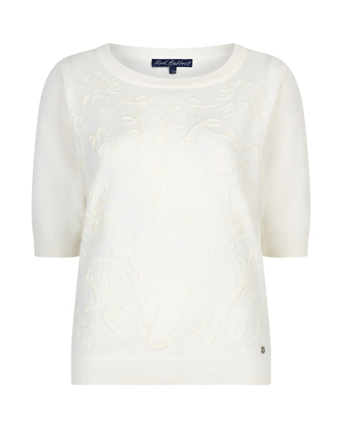 Top Sweet Ribbon Ecru | Red Button