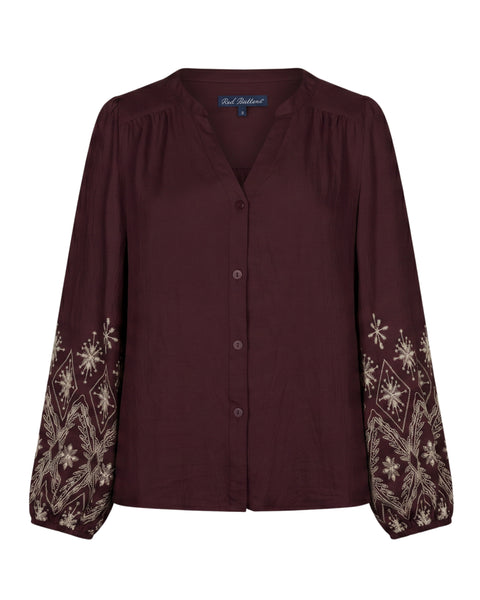 Blouse Emroidery Burgundy | Red Button