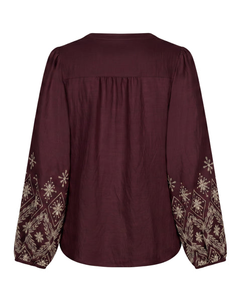 Blouse Emroidery Burgundy | Red Button