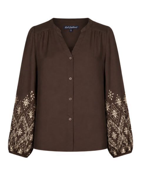 Blouse Emroidery Espresso | Red Button