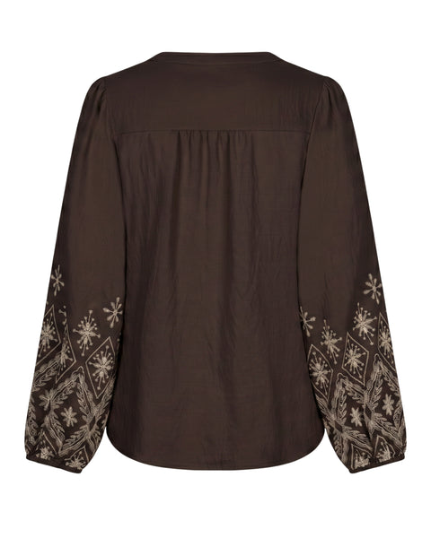 Blouse Emroidery Espresso | Red Button