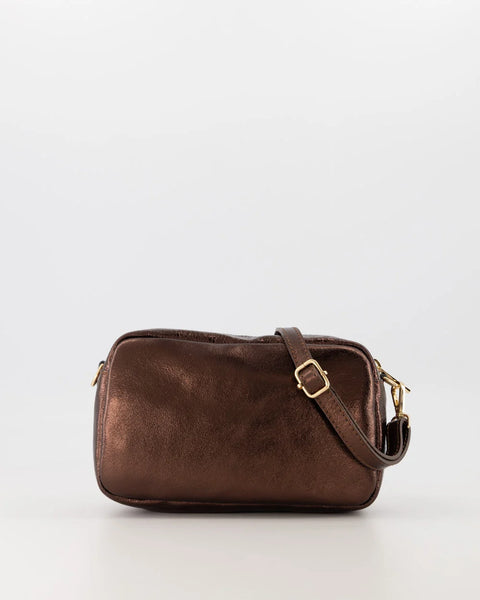 Tas Irene Leer | Metallic Donker Bruin